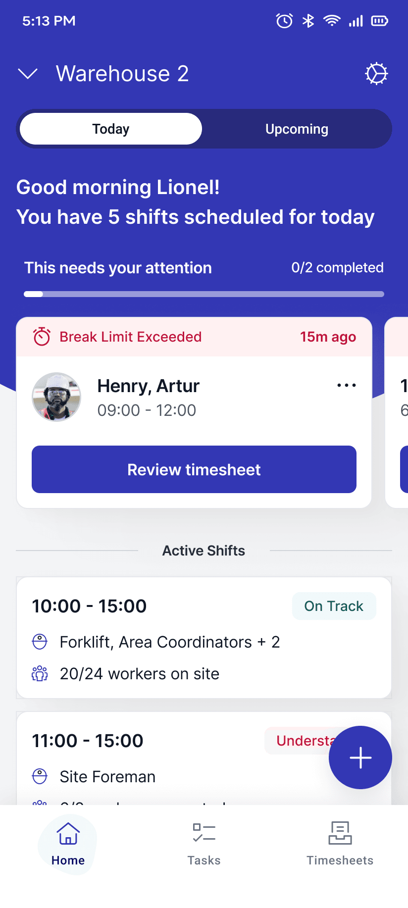 Supervisors App — Shift dashboard with attendance tracking and alerts